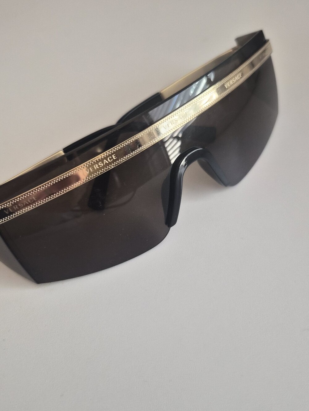 Versace Black Gold Shield Sunglasses Y2K Futuristic Wrap